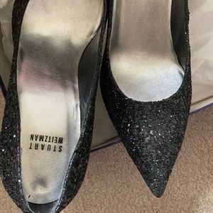 Stuart Weitzman Black Glitter Pumps.